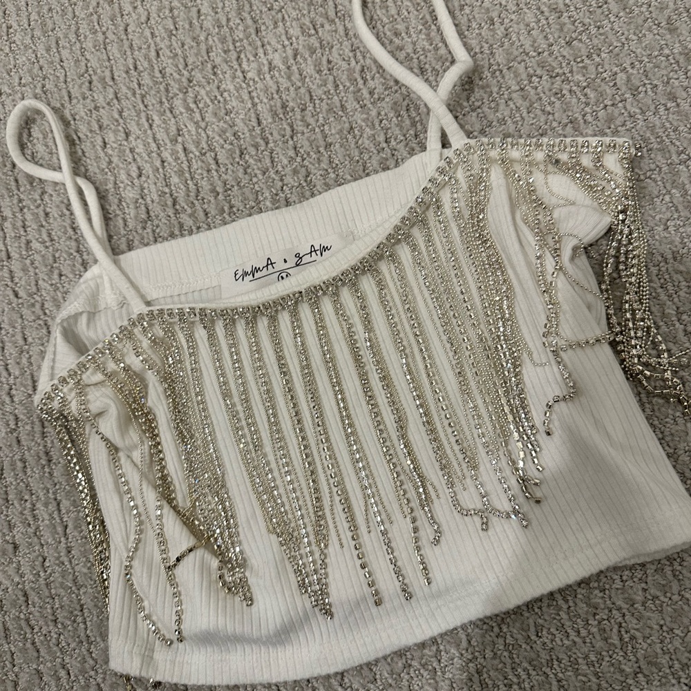 Emma & Sam Rhinestone Fringe Cropped Tank Top - Picture 2 of 4